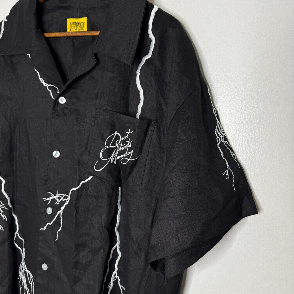 Diet Starts Monday Lightning Shirt 2XL Black Linen Embroidered Button Down XXL